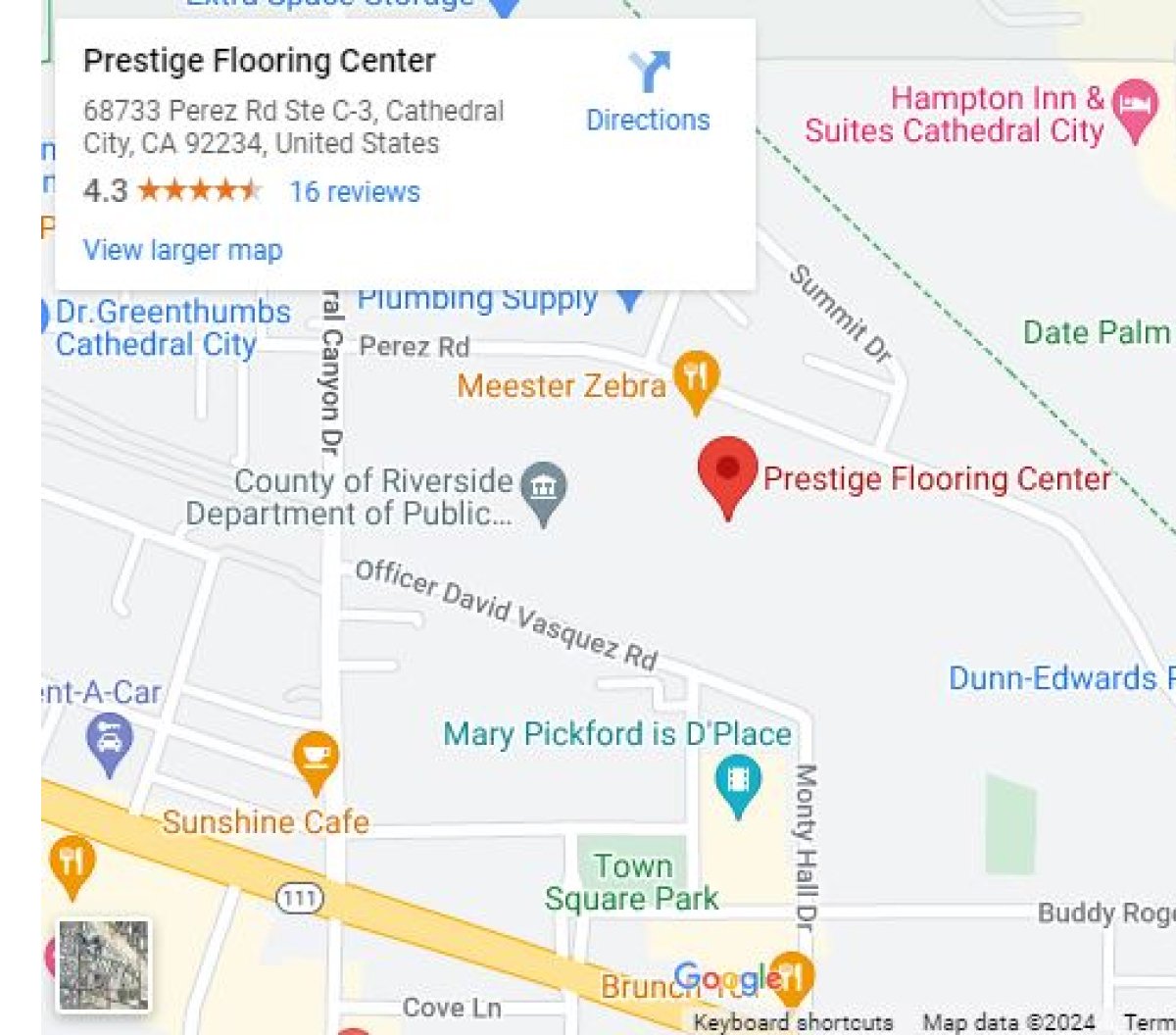 Prestige Flooring Center showroom's location in Cathedral City, CA