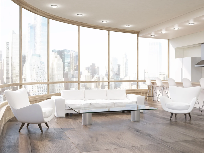 Room with big windows and white furniture from Prestige Flooring Center in Cathedral City, CA
